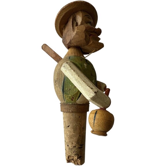 Vintage ANRI Hand Carved Man with Wine Bottle Mechanical Wooden Bottle Stopper - Picture 7 of 14